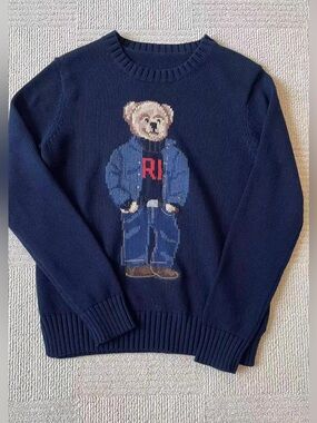 Polo Ralph Lauren Navy Denim Jacket Polo Bear Intarsia Sweater